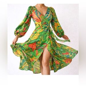 FARM Rio Forest Dream Front Slit Midi Dress NWT